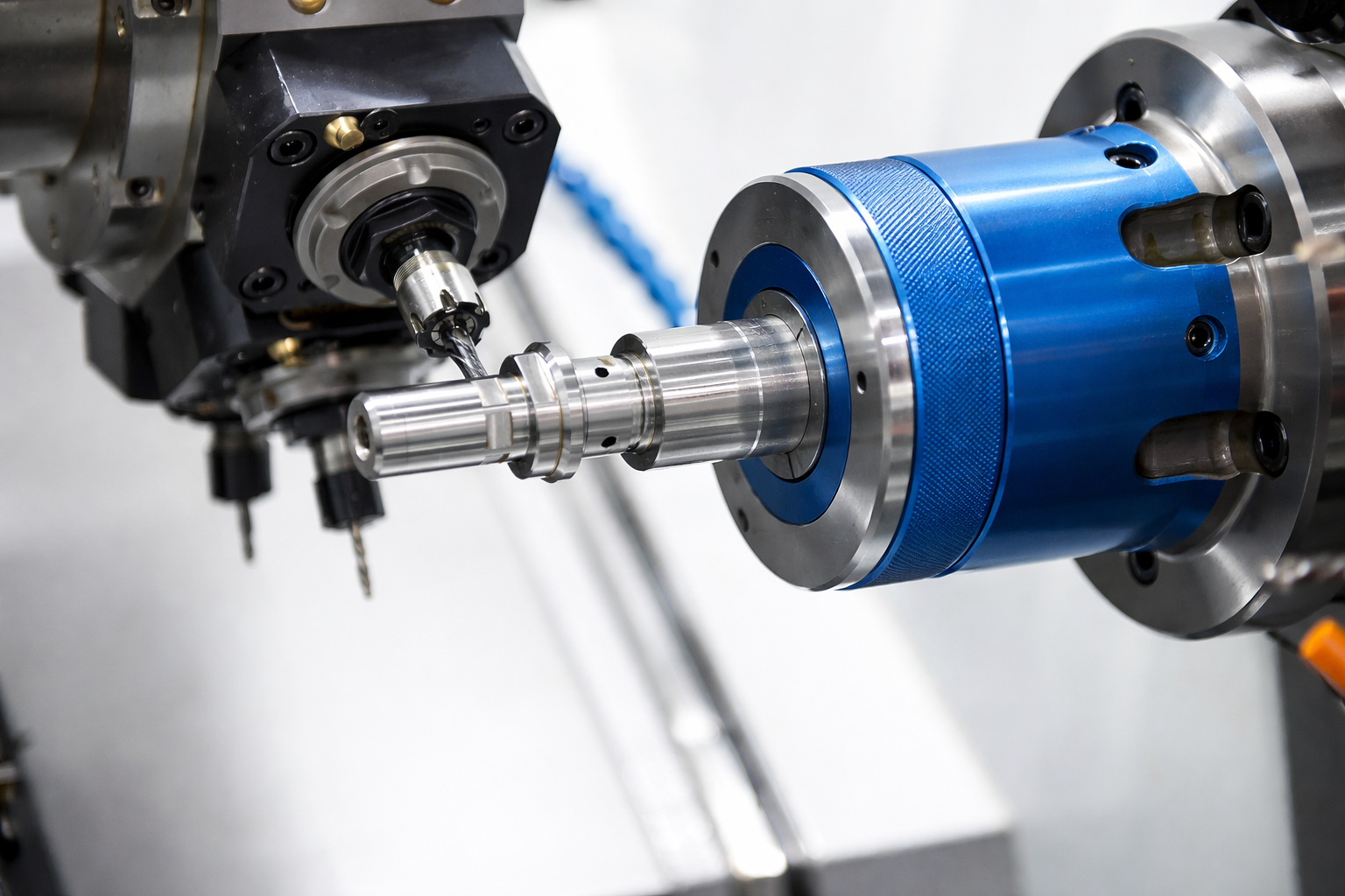 Engineers conducting runout tests on a CNC spindle motor